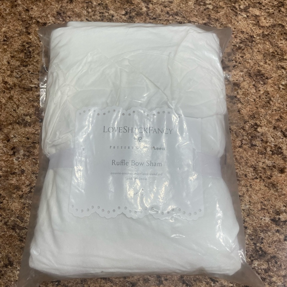 NWT LoveShackFancy White Ruffled Bow Standard Sham Pillowcase - Picture 4 of 5